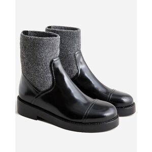 J.Crew Rib-cuff boots in Italian leather Black Gray Size 8 NWB
